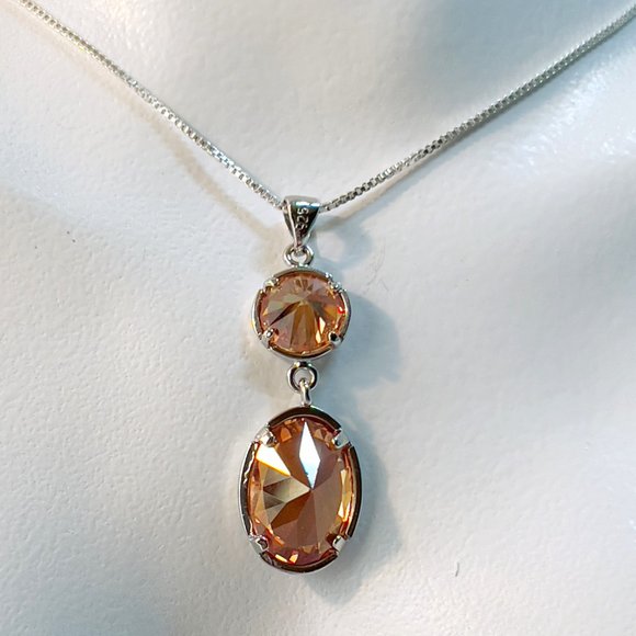 Silver Unlimited Pendant Necklace Faceted Double Gem Sterling 925 Italy - Picture 6 of 14